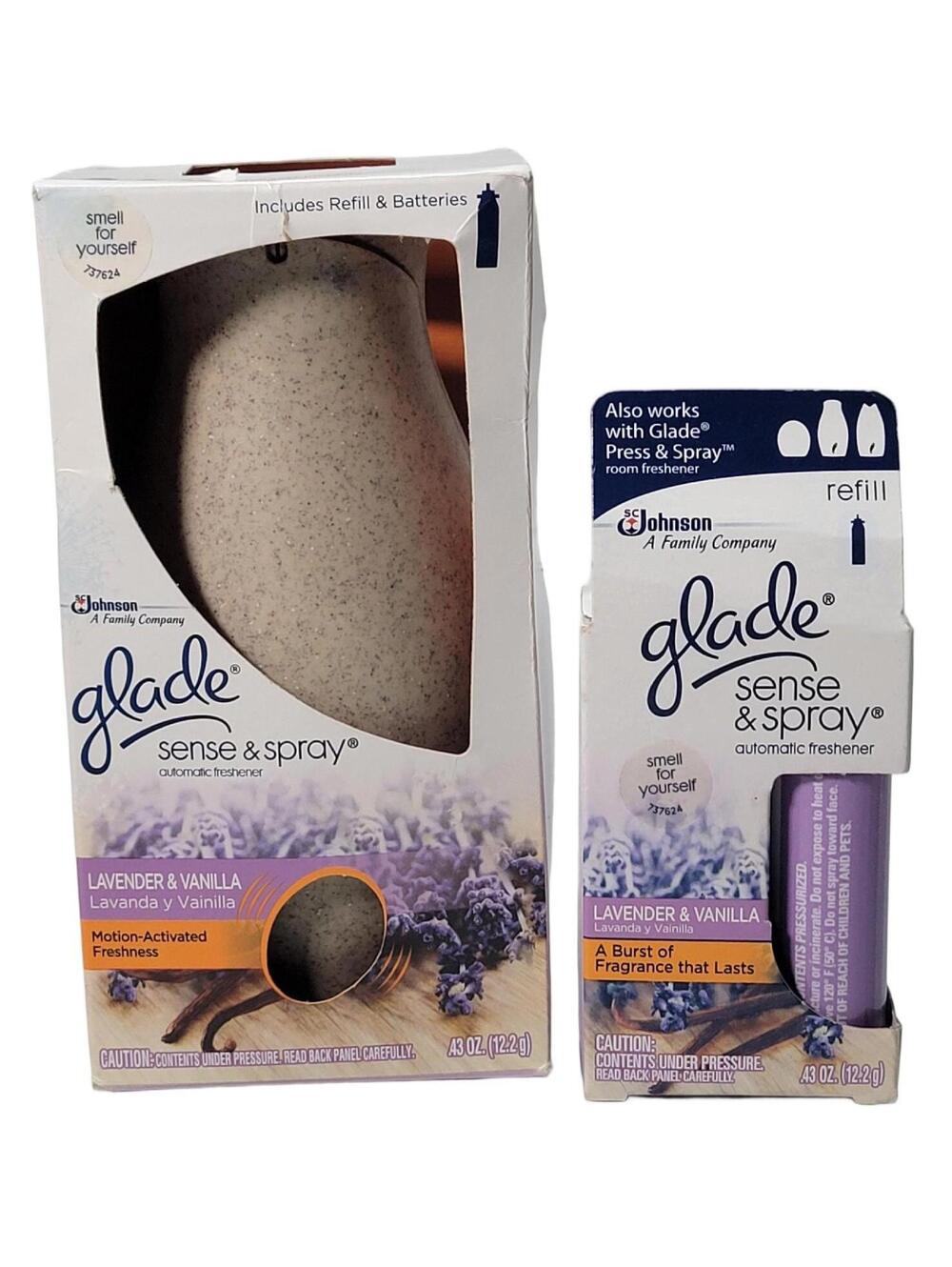 Glade Sense & Spray Auto Freshener Lavender & Vanilla NIB W/ Extra Refill NIB